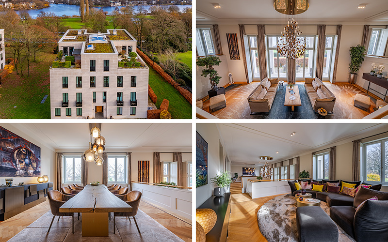 Vier Bilder einer luxuriösen Maisonette-Wohnung in Hamburg-Harvestehude
