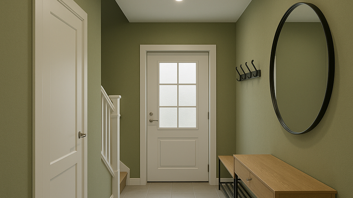 Eingangsbereich und Flur eines Hauses in Olivgrün
