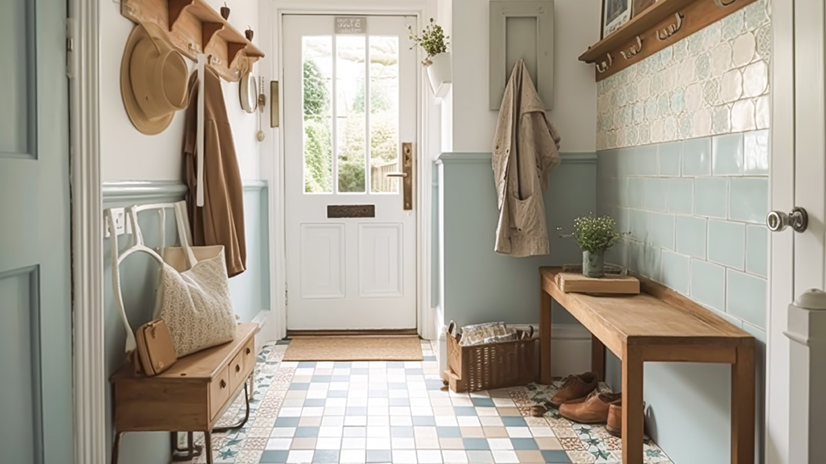 Der Mudroom Trend: Der Eingangsbereich eines Hauses mit Sitzbank.