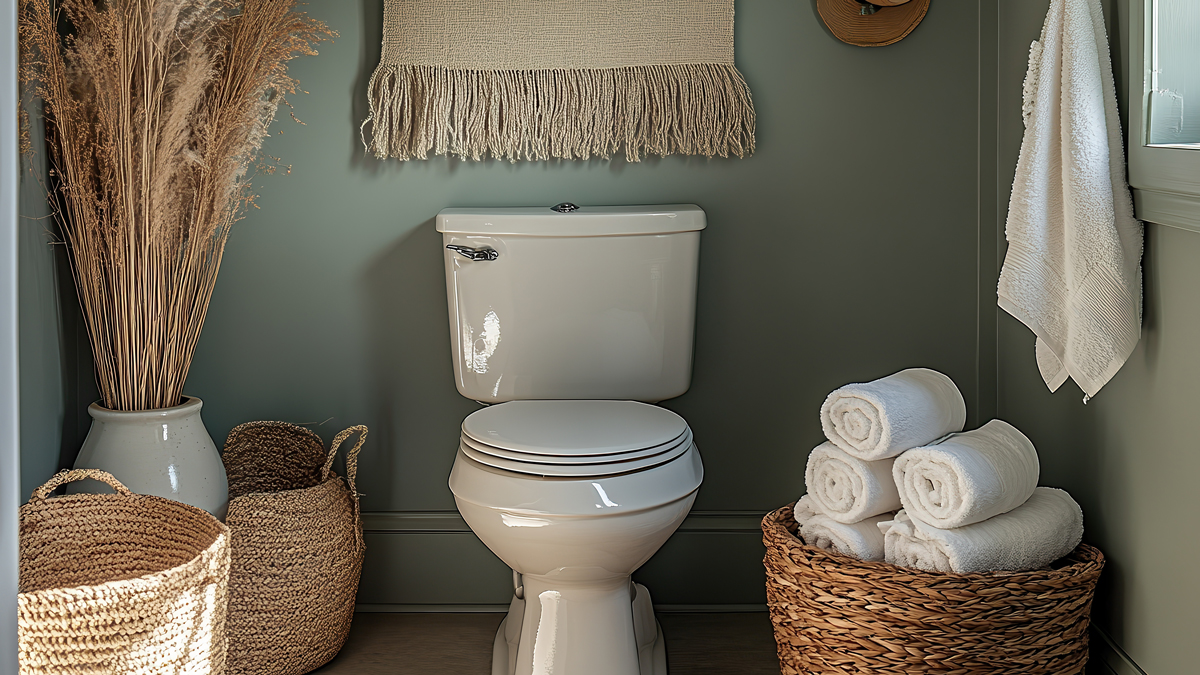 Gästetoilette vor salbeigrüner Wand