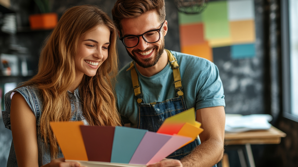 Pärchen schaut sich Farbkarten