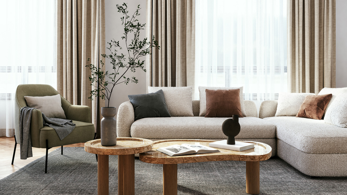 Ein zeitlos eingerichtetes Wohnzimmer. 