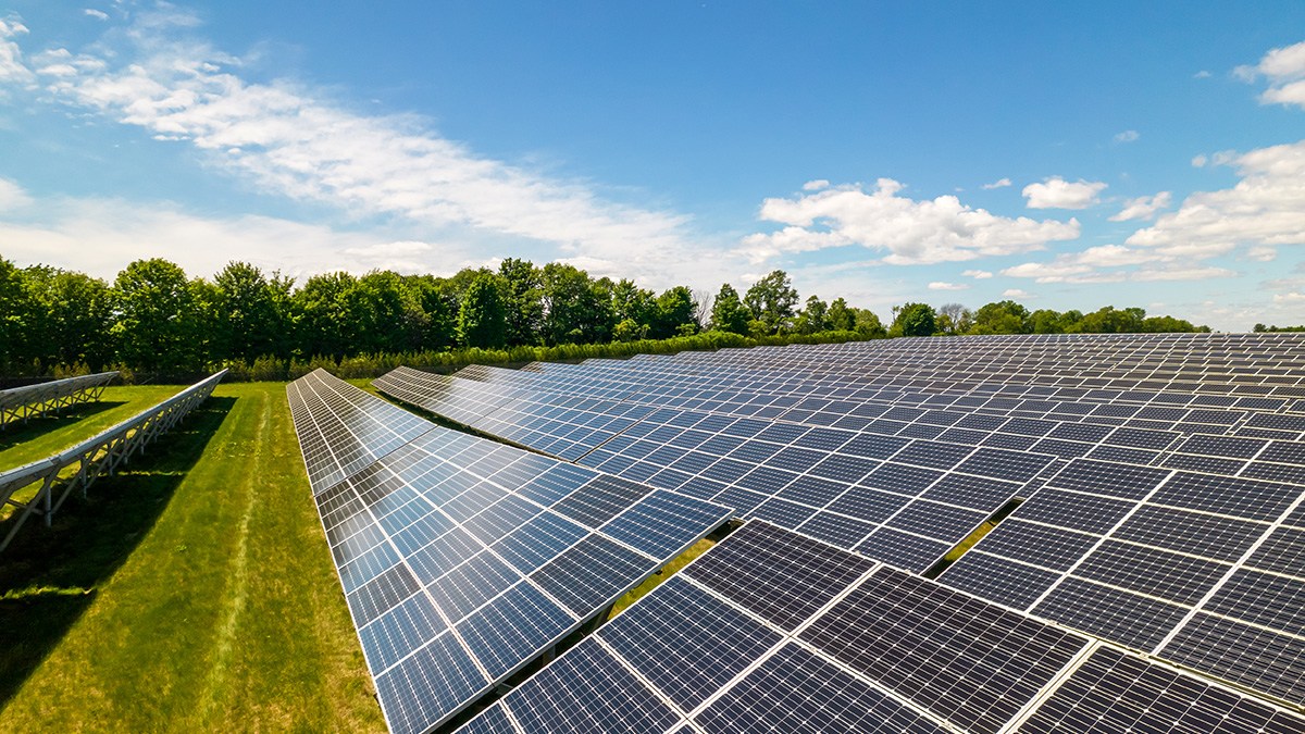Abschaltung Solaranlagen, Solarpark in der Mittagssonne