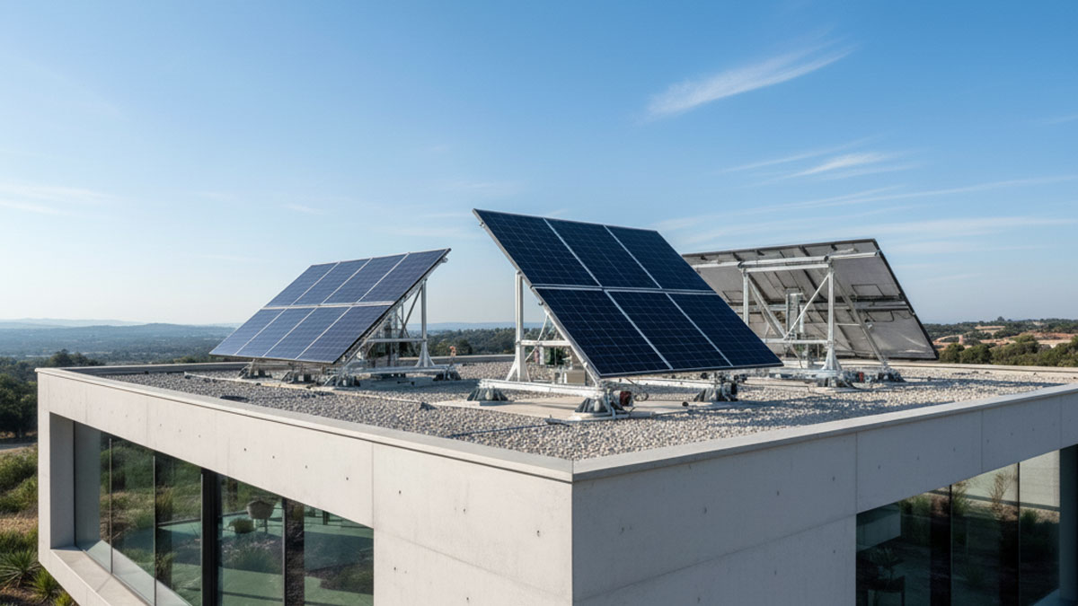Nachgeführte PV Anlage, eine nachgeführte PV Anlage auf einem Flachdach