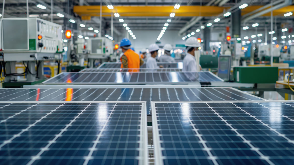 Preisanstieg PV, Solarmodule werden in Fabrik produziert