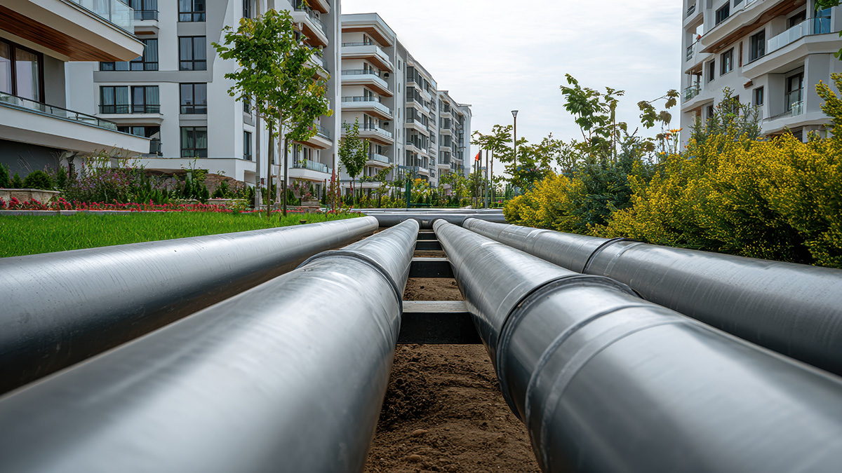 Streichung Heizungsförderung, Fernwärmeleitungen vor Wohnhäusern