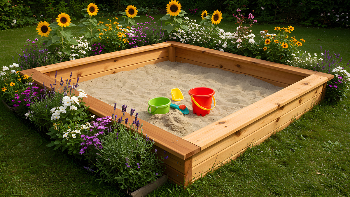 Ein Sandkasten für die Kids im eigenen Garten kann Eltern entlasten. Foto: stock.adobe.com / Suska