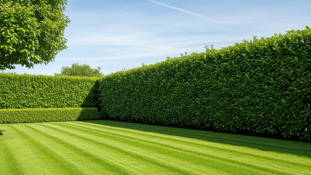 Grüne Wüste, gepflegter Rasen und dichte Hecke