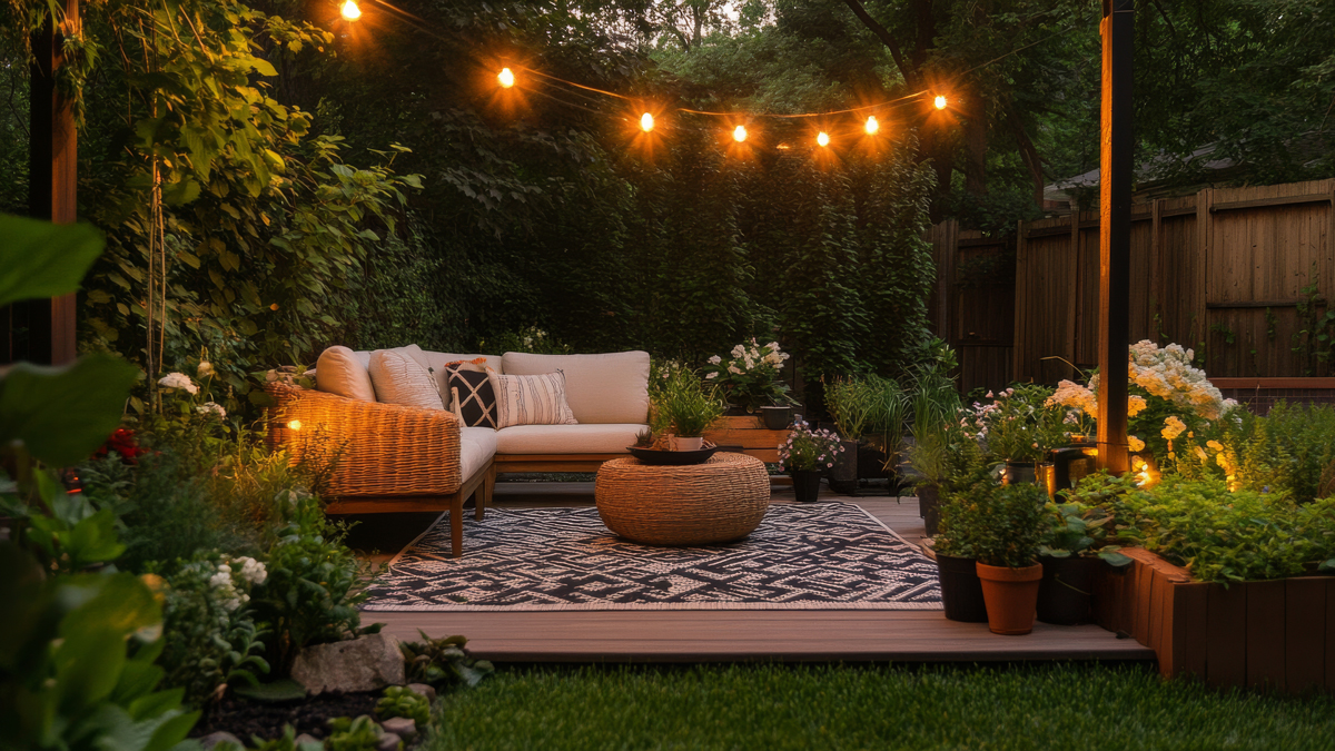 Outdoor-Lounge mit Lichterkette