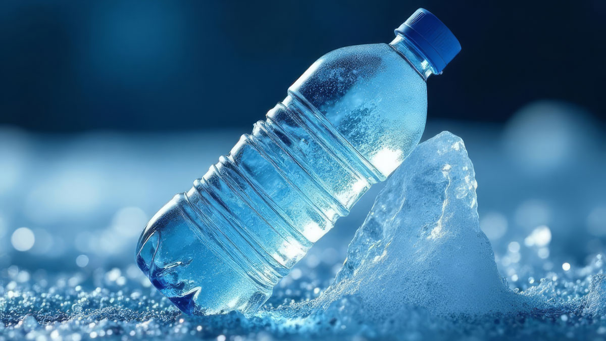 Kreative Tipps Abkühlung Wohnung, Plastikflasche mit gefrorenem Wasser