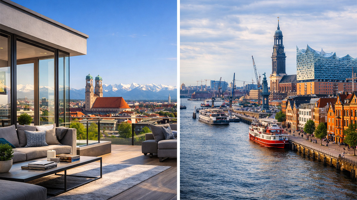 Mietpreise Nord Süd, München und Hamburg