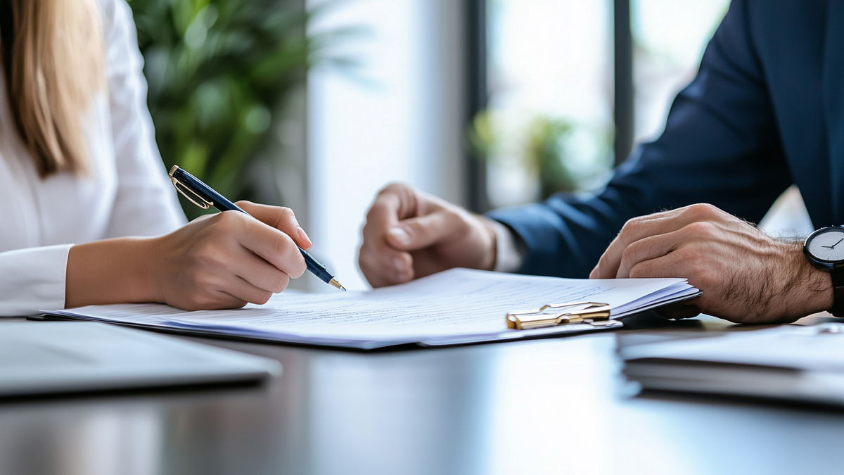 Frau unterschreibt Mietvertrag