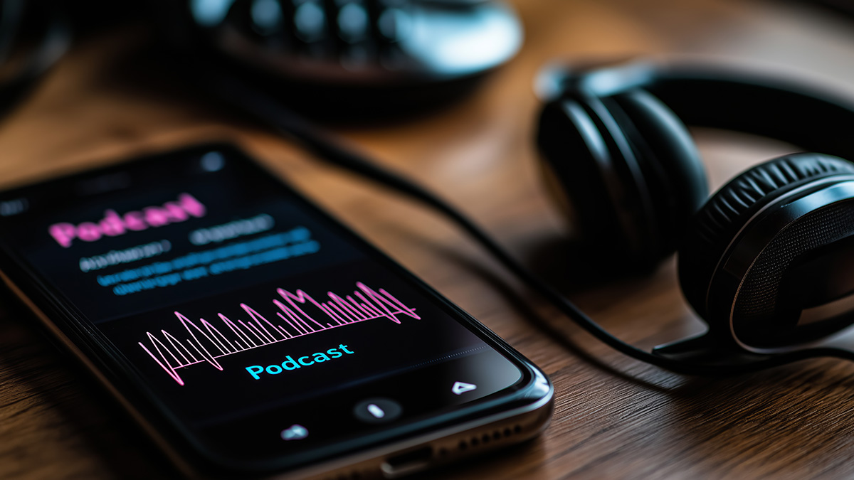 Auf einem Smartphone wird ein Podcast abgespielt