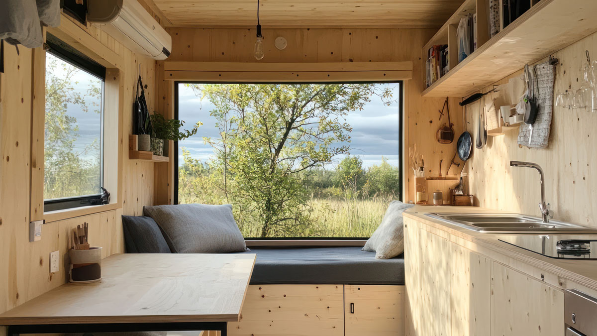Tiny House Bausätze, Blick in ein Tiny House aus einem Bausatz