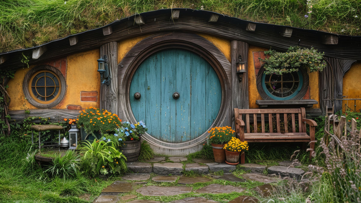 Tiny House Hobbits, Blick auf ein Tiny House wie aus dem Auenland