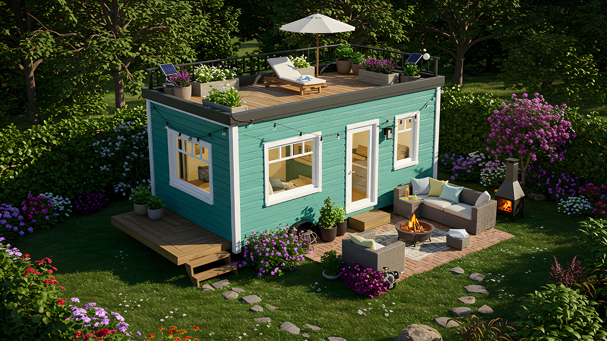Tiny House mit Dachterrasse, ein Tiny House mit Dachterrasse