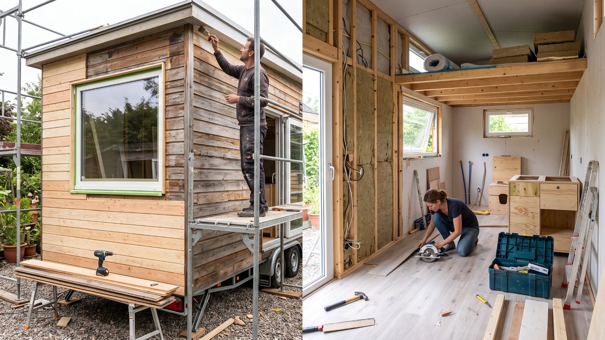 Tiny House renovieren, Paar renoviert gemeinsam ein Tiny House