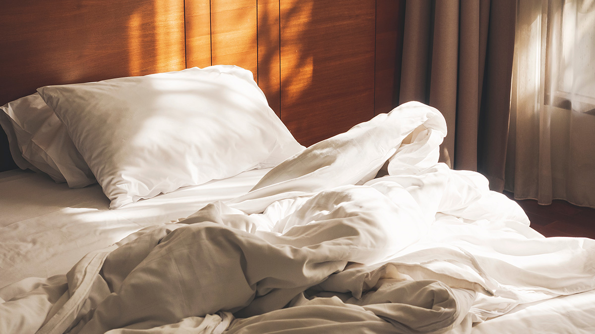 Bett nicht machen, ein nicht gemachtes Bett