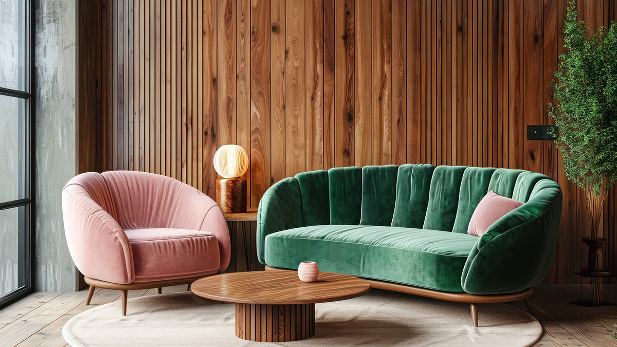 Dämmung im Winter: Sofaecke vor einer mit Holz verkleideten Wand.