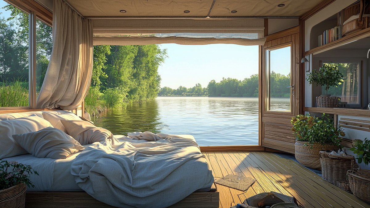 Ein Hausboot bietet eine super Aussicht aufs Wasser. Auf er andren Seite ist es aber auch einfach, vom Ufer hereinzusehen. Foto: stock.adobe.com / Veayo