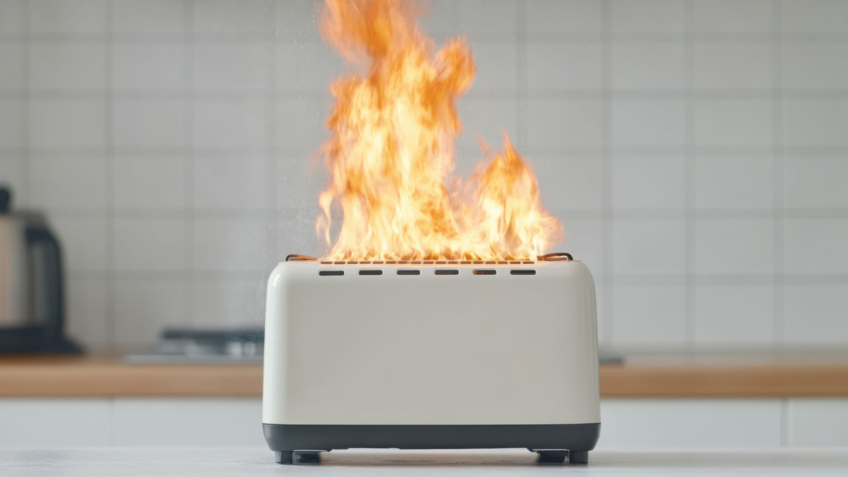 Brennender Toaster in der Küche
