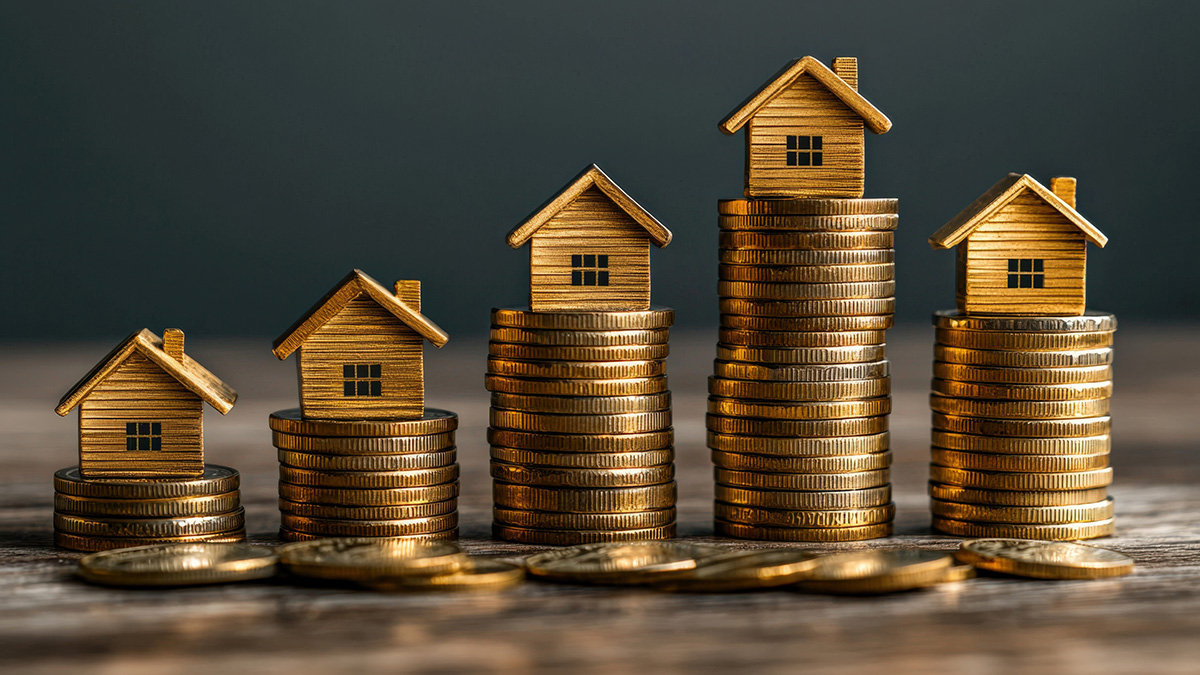 Häuser auf Münzstapeln