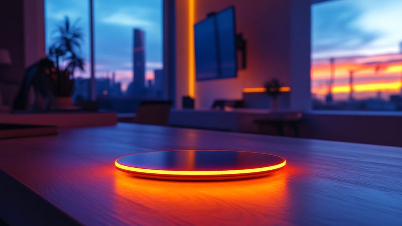 Wireless Power, leuchtende Ladestation auf dem Tisch