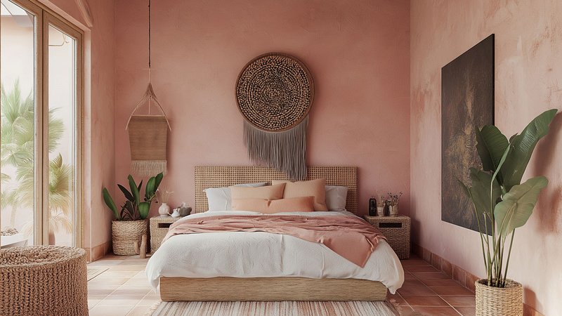 Schlafzimmer Kopfteile, Bett mit Kopfteil aus Rattan