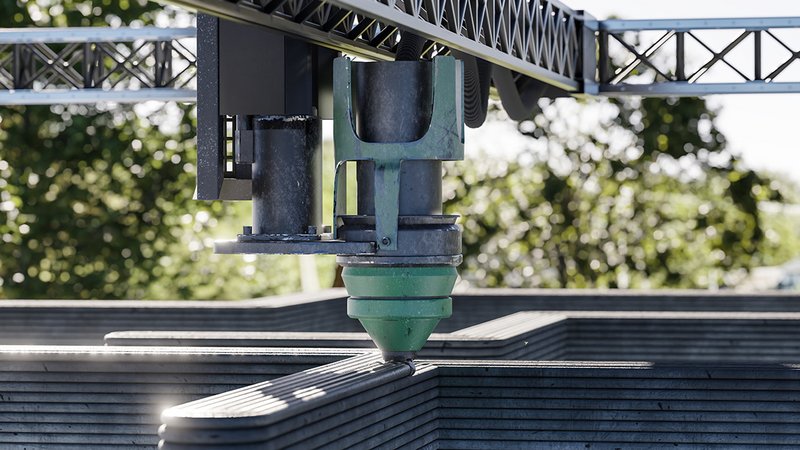 Hausbau 3D-Drucker, ein Haus wird ausgedruckt