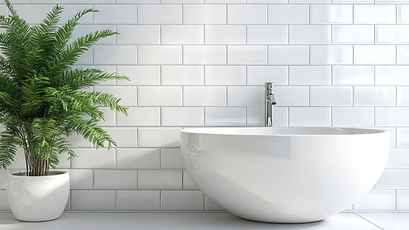 Ein weißes Waschbecken vor weißen Fliesen