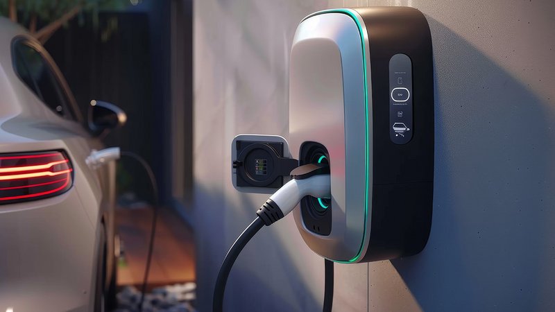 Förderung Ladestation E-Auto, E-Auto hängt zum Laden an Wallbox