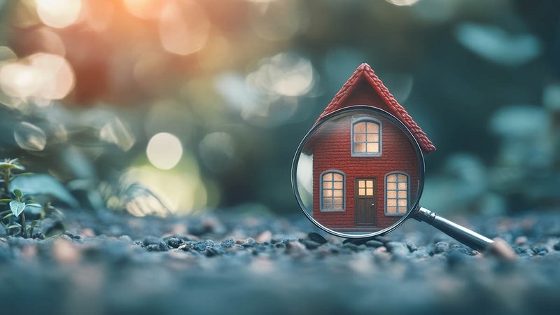 kleines Modellhaus mit einer Lupe