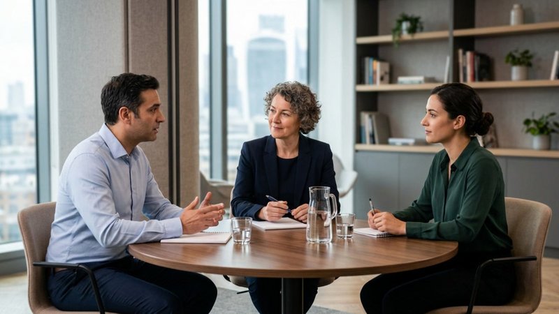 Erbschaft mehrere Personen, zwei Erben sprechen mit einer Mediatorin