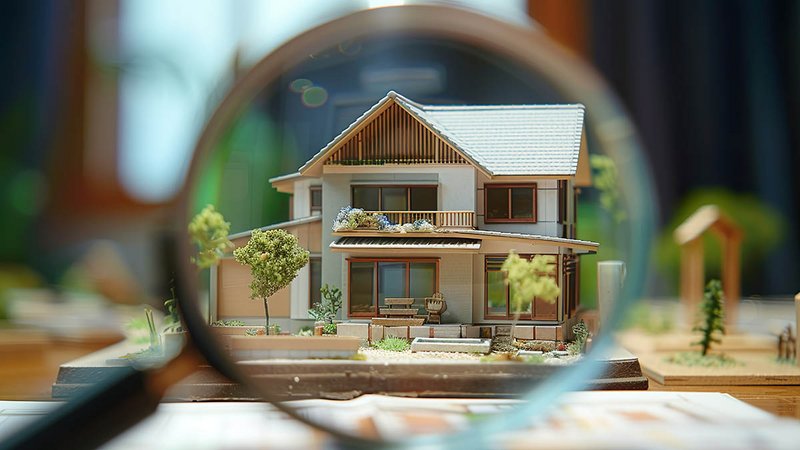 Miniaturhaus mit Lupe