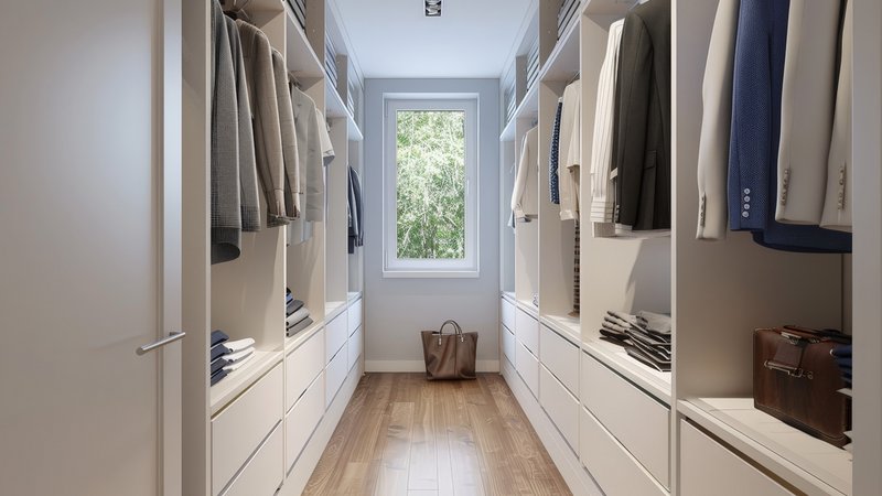 Ankleideraum mit Schränken links und rechts