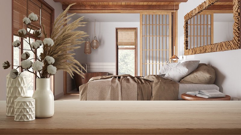 Ein Blick in ein Schlafzimmer im Modern Organic Look