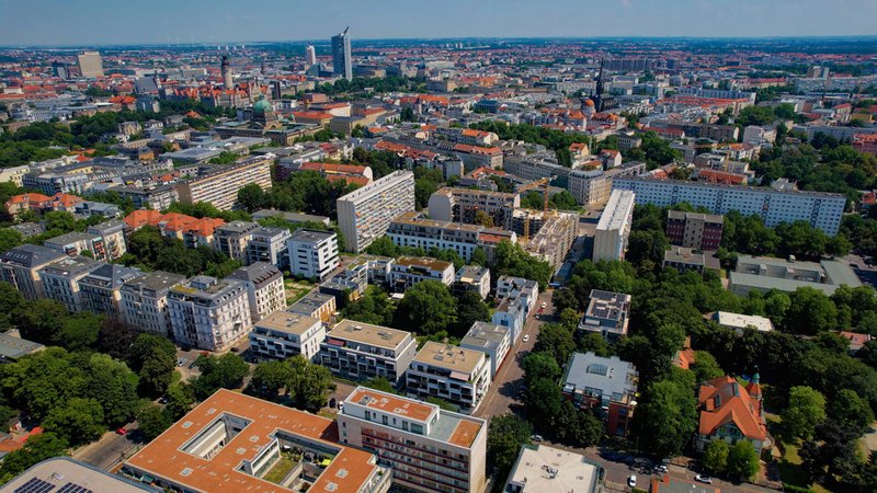 PM Kaufpreise Osten, Blick von oben auf Leipzig