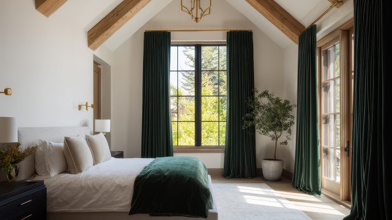 Schlafzimmer mit Samtvorhängen