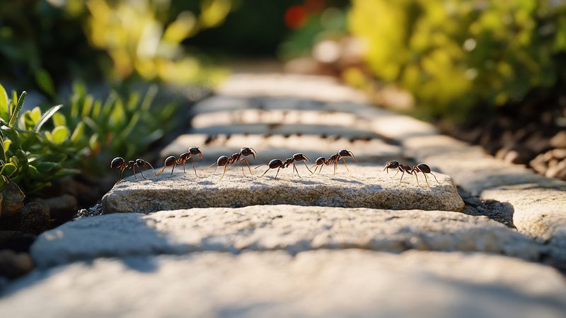 Ameisen laufen über Terrasse