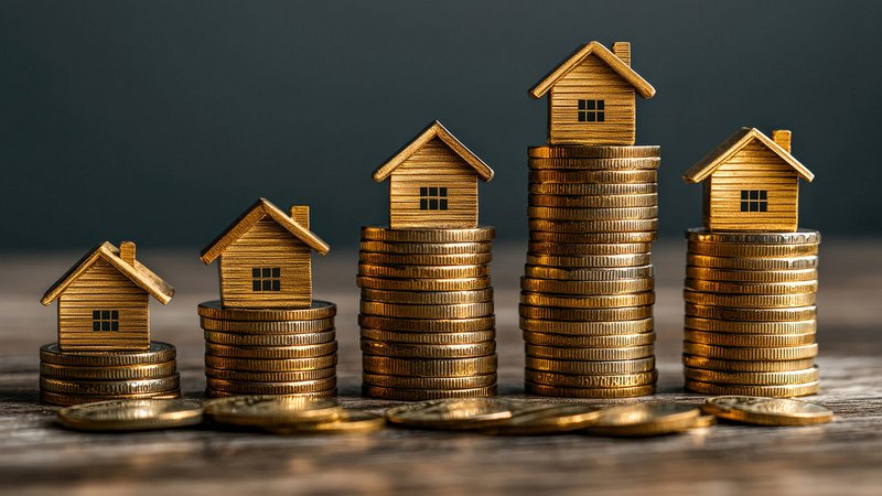 Häuser auf Münzstapeln