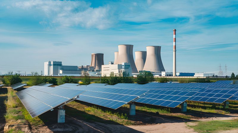 Stromgestehungskosten, Solarpanele in der Nähe von einem Atomkraftwerk