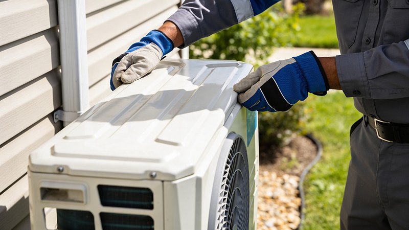 Wartungsfalle Wärmepumpe, Techniker wartet eine Wärmepumpe