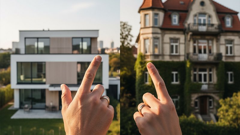 Zwei Zeigefinger wählen - Neubau oder Bestandsimmobilie