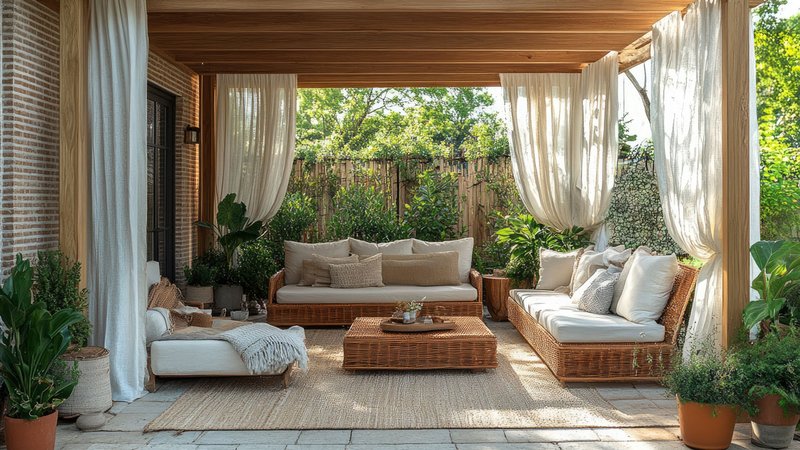 Sichtschutz Pergola, Pergola mit Outdoor-Vorhängen