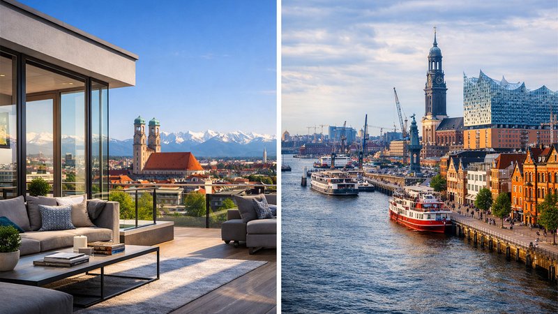 Mietpreise Nord Süd, München und Hamburg