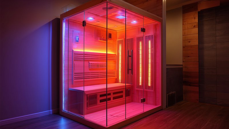 Eine Infrarotkabine mit Glastüren