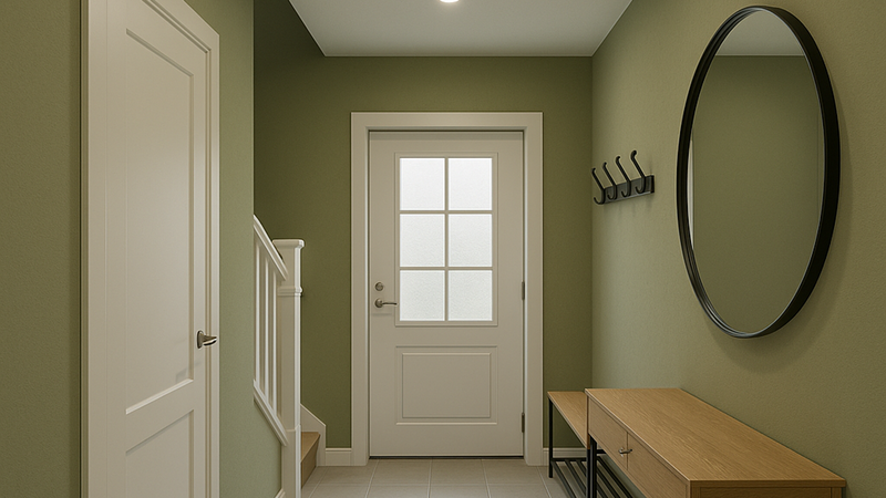 Eingangsbereich und Flur eines Hauses in Olivgrün