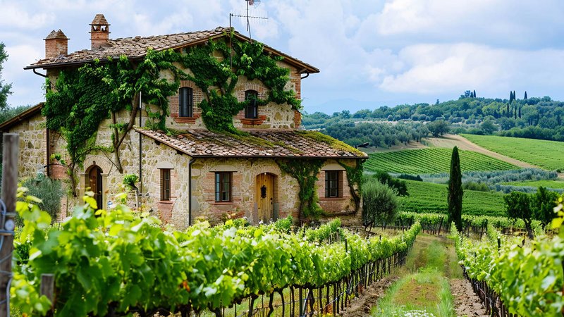 Villa zwischen Rebstöcken in der Toskana